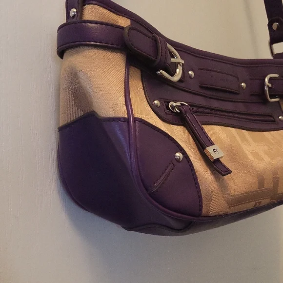 Etienne Aigner Purple and Tan East/West Shoulder Bag EUC - Picture 6 of 16